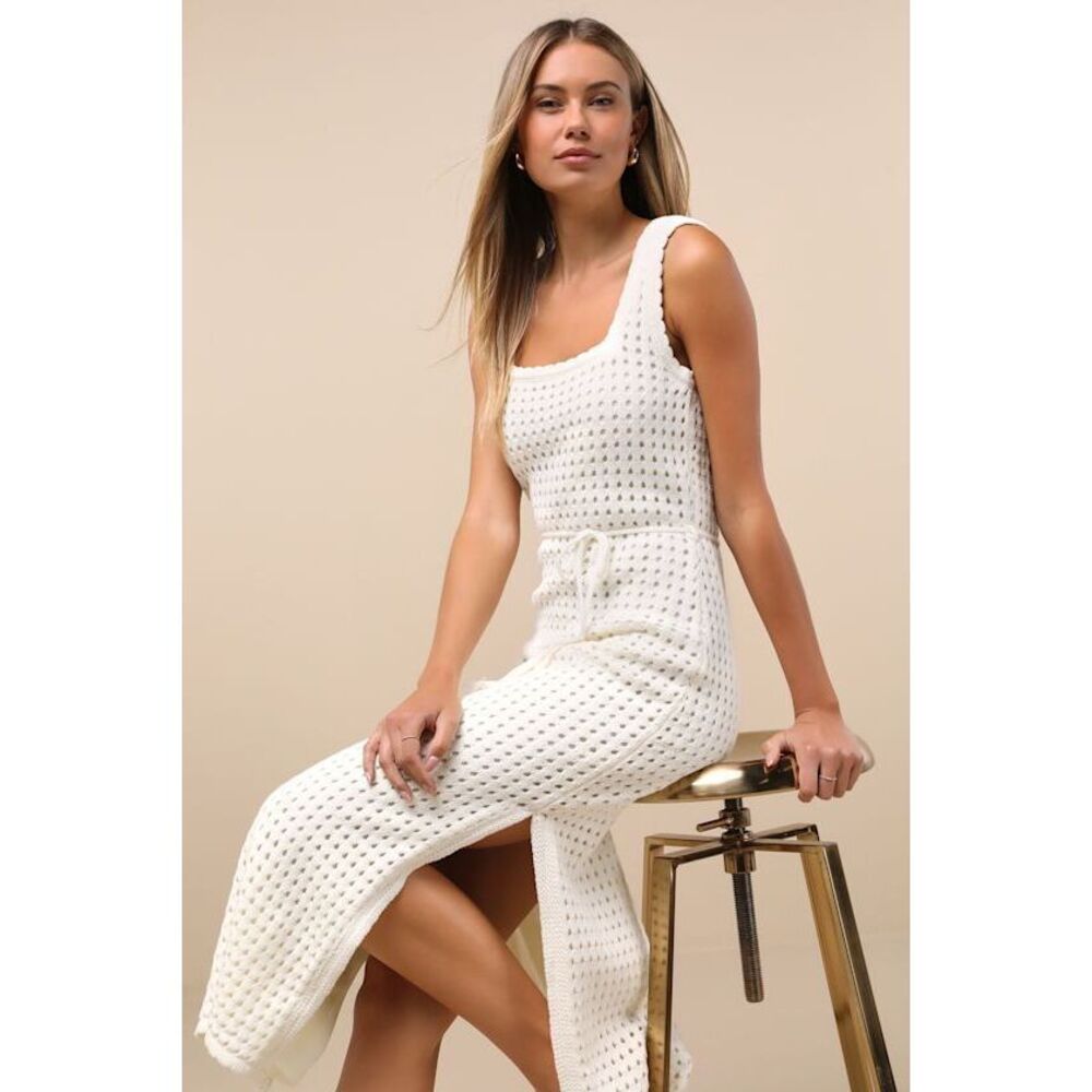 Lulus Sunshine Babe Ivory Knit Midi Sweater Dress White - Size L